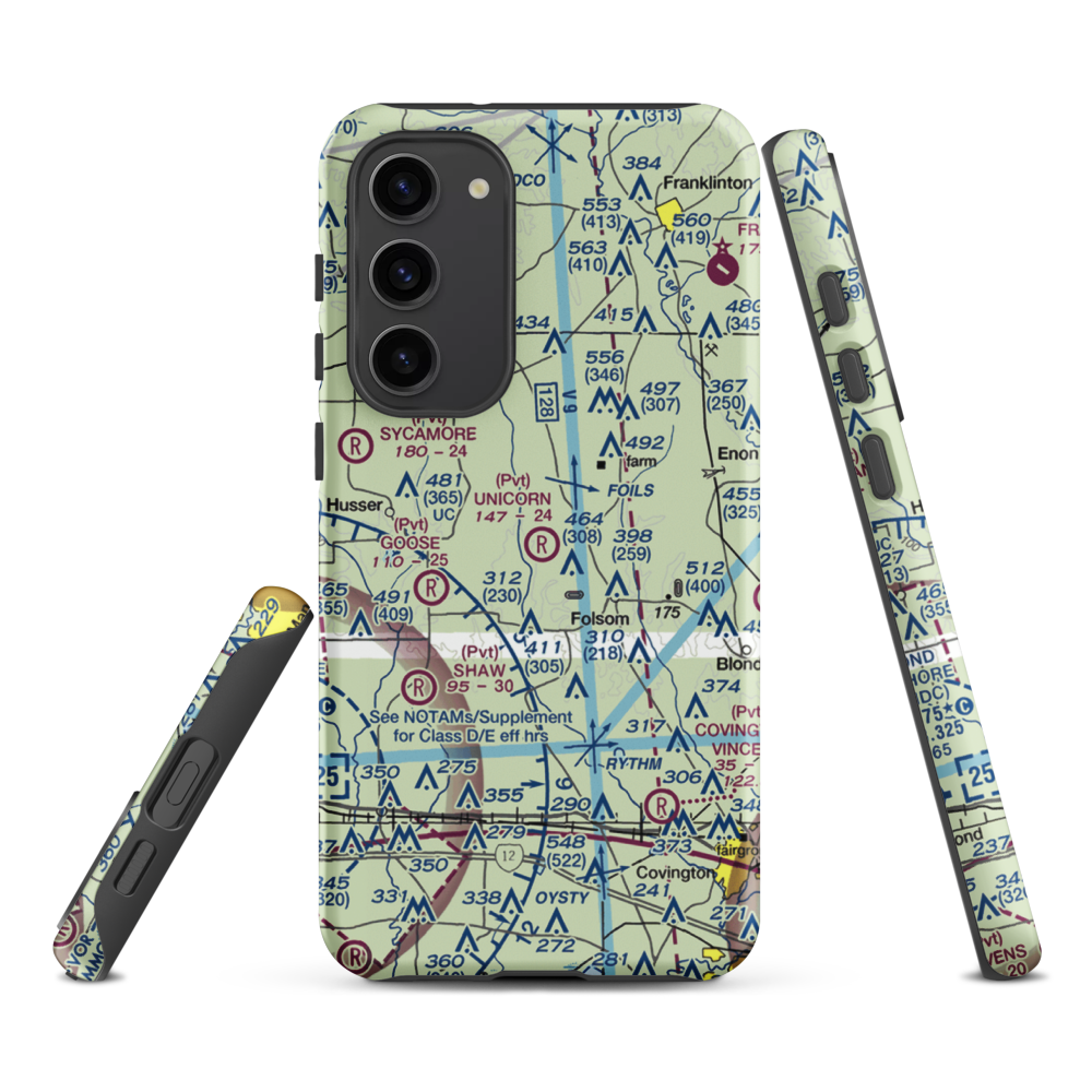 Unicorn Airport (LA26) VFR Sectional Samsung Phone Case Samsung Galaxy S23 Plus model shown