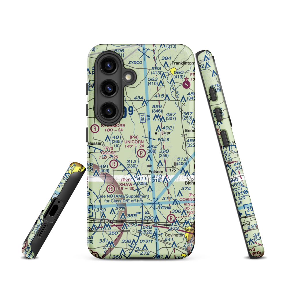 Unicorn Airport (LA26) VFR Sectional Samsung Phone Case Samsung Galaxy S24 model shown