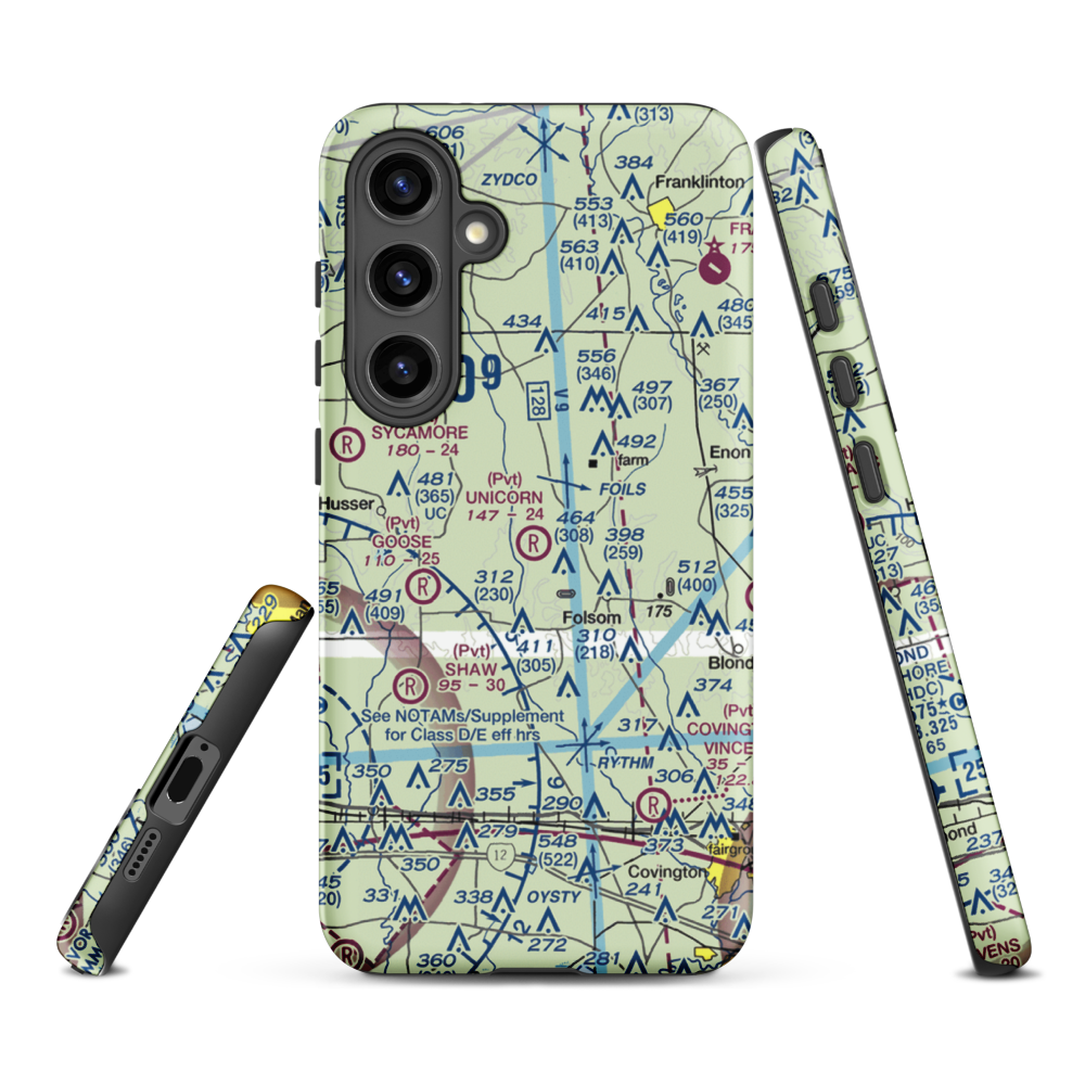 Unicorn Airport (LA26) VFR Sectional Samsung Phone Case Samsung Galaxy S24 Plus model shown