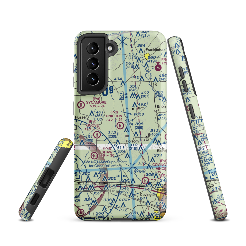Unicorn Airport (LA26) VFR Sectional Samsung Phone Case Samsung Galaxy S21 model shown