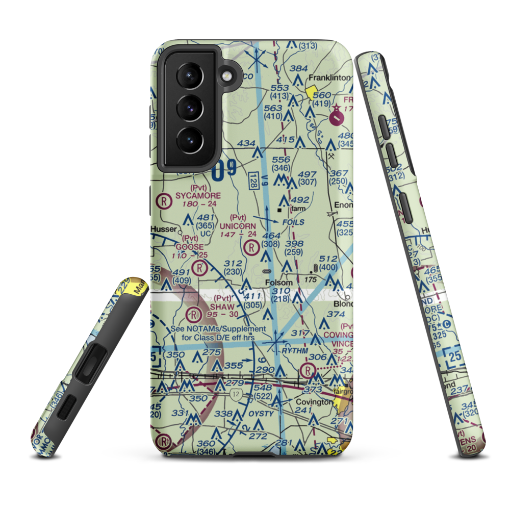 Unicorn Airport (LA26) VFR Sectional Samsung Phone Case Samsung Galaxy S21 FE model shown