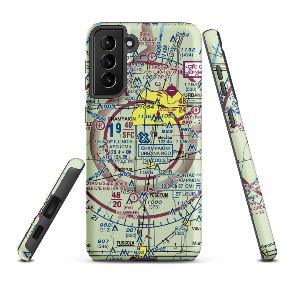 University of Illinois Willard Airport (CMI) VFR Sectional Samsung Phone Case Samsung Galaxy S21 Plus model shown