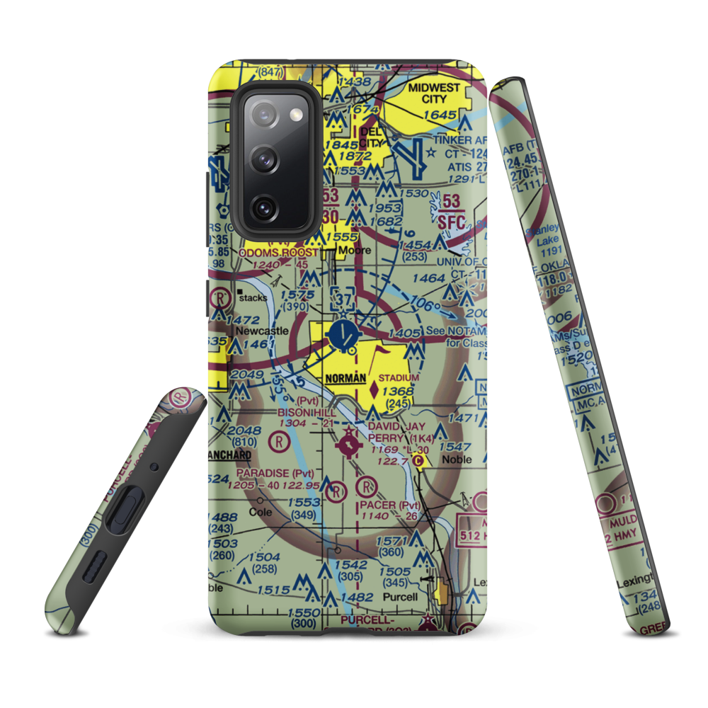 University of Oklahoma Westheimer Airport (OUN) VFR Sectional Samsung Phone Case Samsung Galaxy S20 FE model shown
