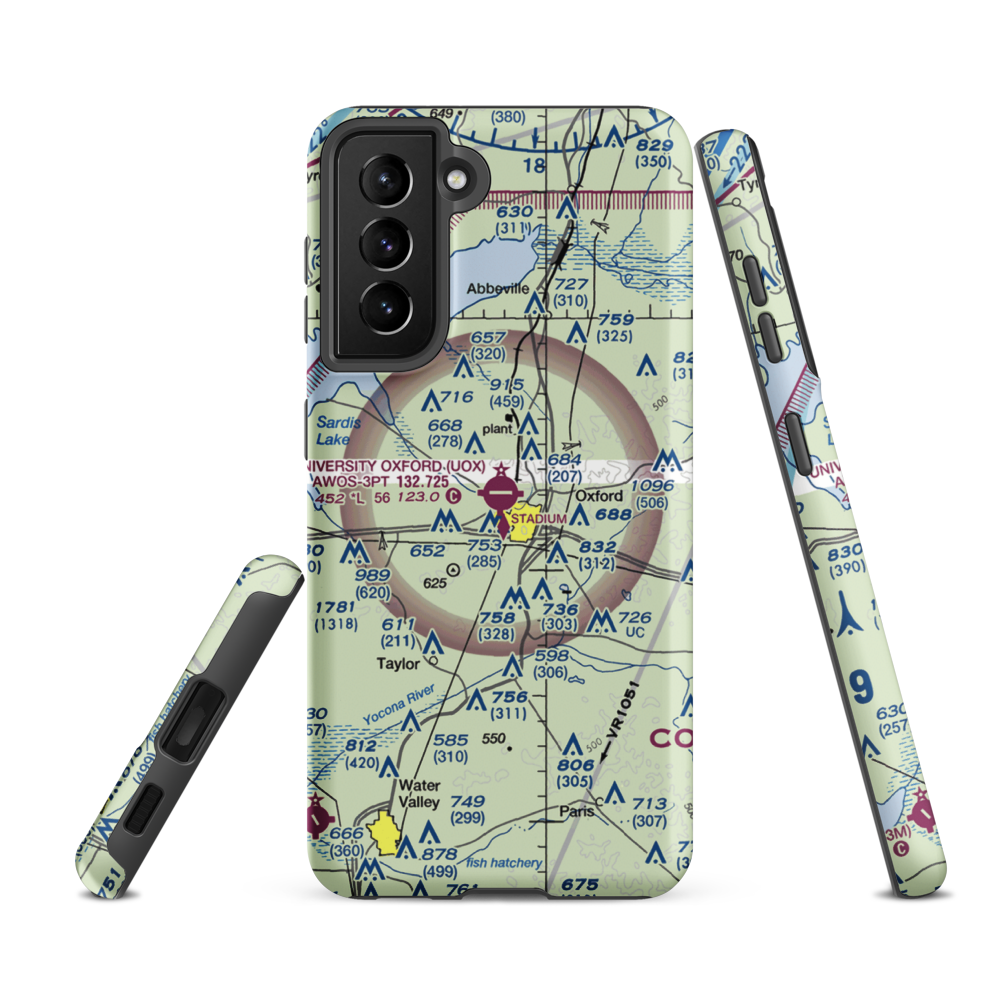 University Oxford Airport (UOX) VFR Sectional Samsung Phone Case Samsung Galaxy S21 Ultra model shown
