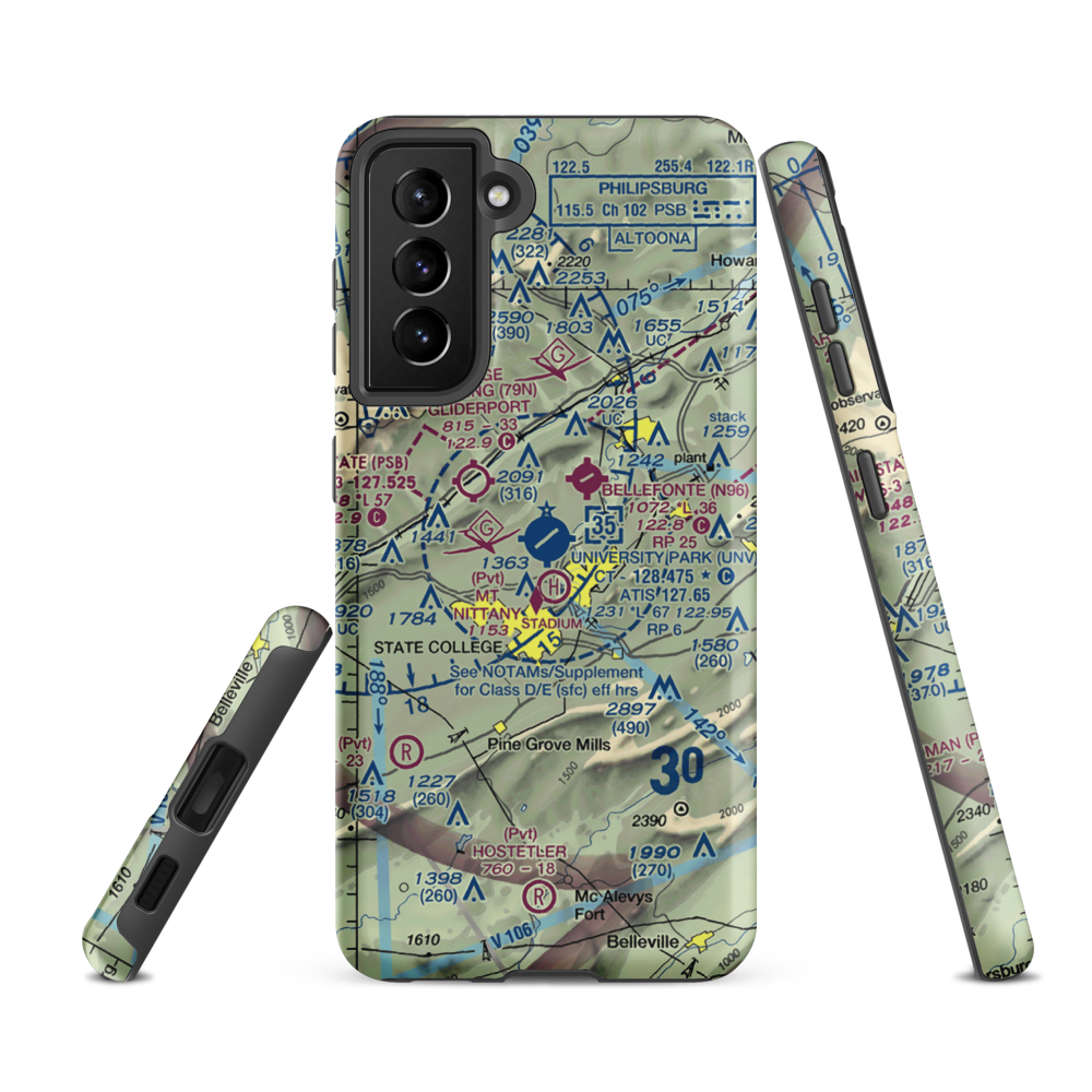 University Park Airport (UNV) VFR Sectional Samsung Phone Case Samsung Galaxy S21 FE model shown