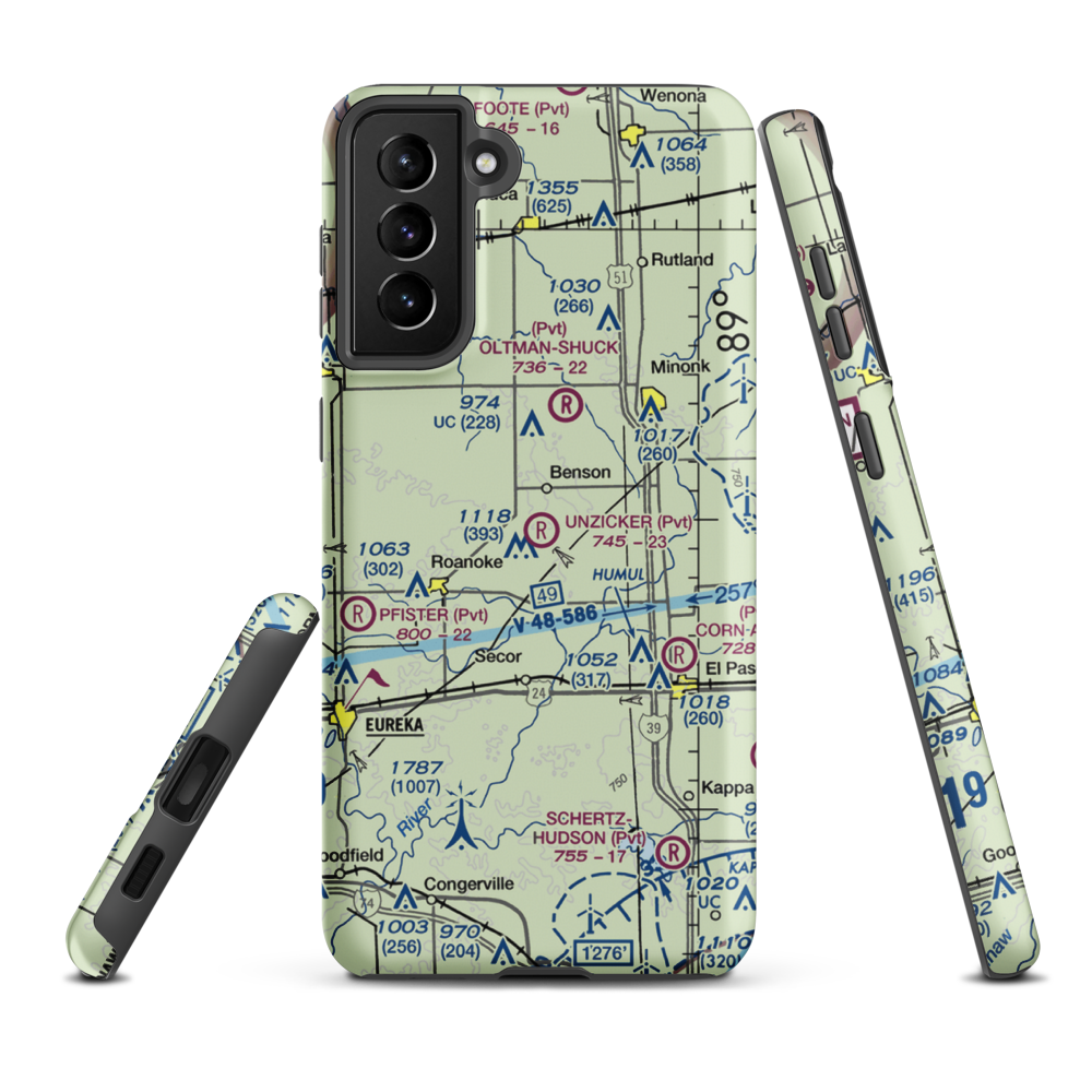 Unzicker Airport (4IL9) VFR Sectional Samsung Phone Case Samsung Galaxy S21 Plus model shown