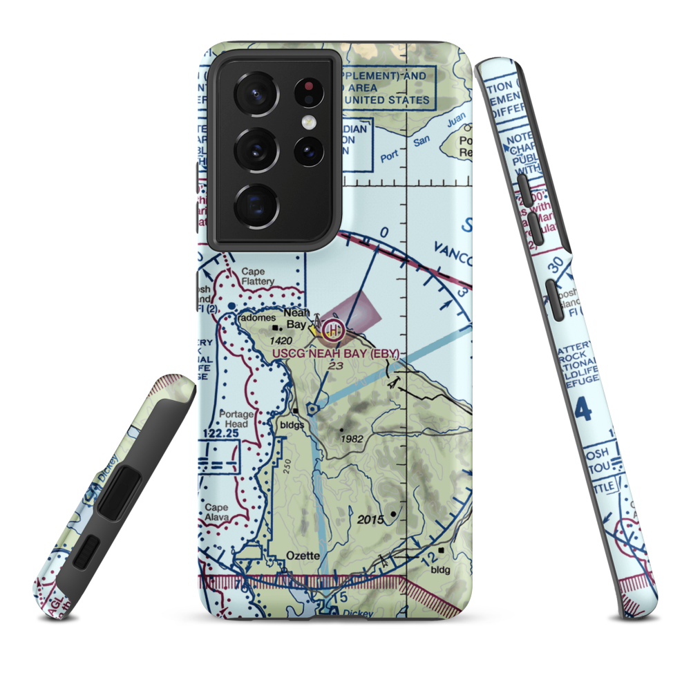 US Coast Guard Station Neah Bay Heliport (EBY) VFR Sectional Samsung Phone Case Samsung Galaxy S21 Plus model shown