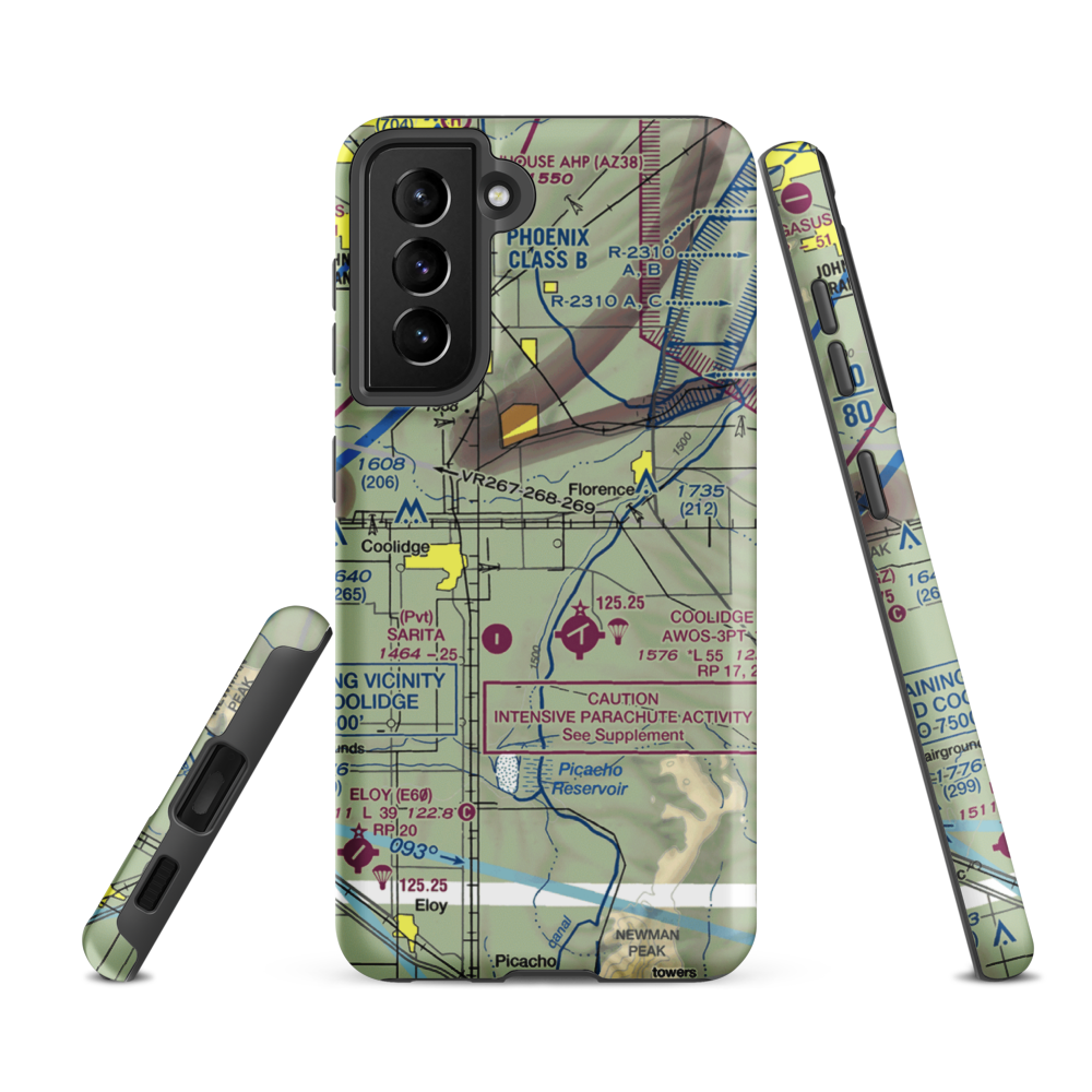 Valley Farms Airport (36AZ) VFR Sectional Samsung Phone Case Samsung Galaxy S21 FE model shown