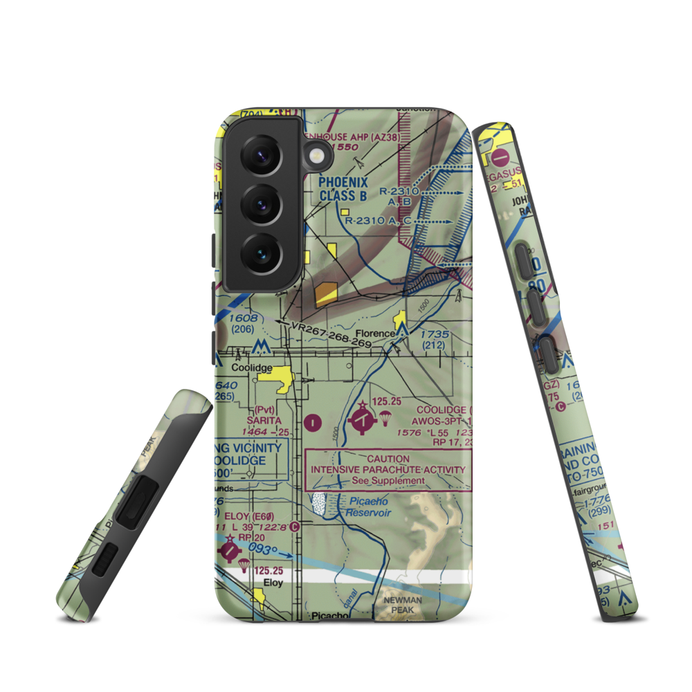 Valley Farms Airport (36AZ) VFR Sectional Samsung Phone Case Samsung Galaxy S22 model shown