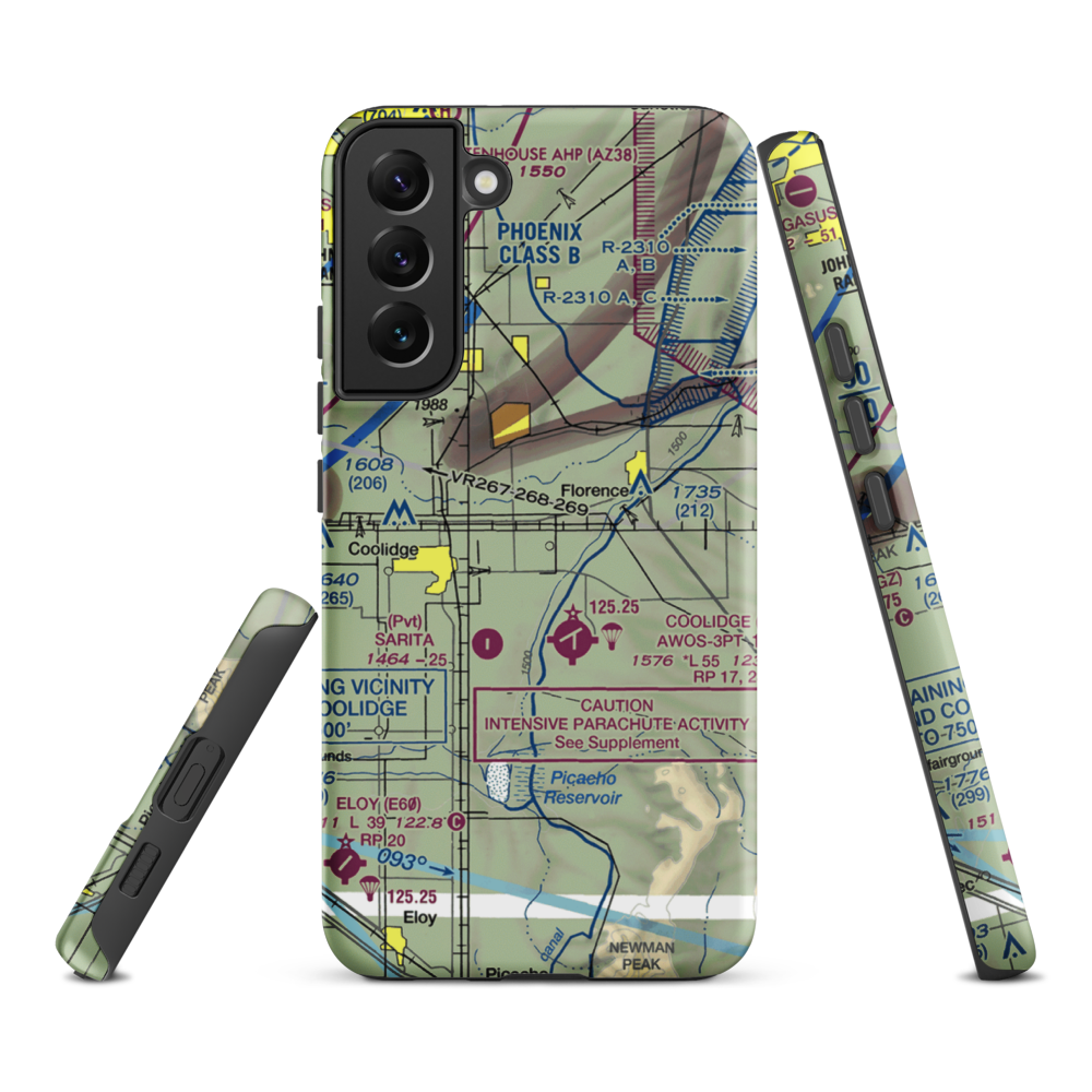 Valley Farms Airport (36AZ) VFR Sectional Samsung Phone Case Samsung Galaxy S22 Plus model shown