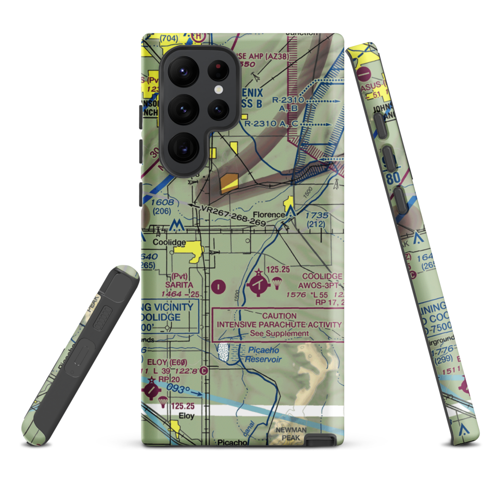 Valley Farms Airport (36AZ) VFR Sectional Samsung Phone Case Samsung Galaxy S22 Ultra model shown