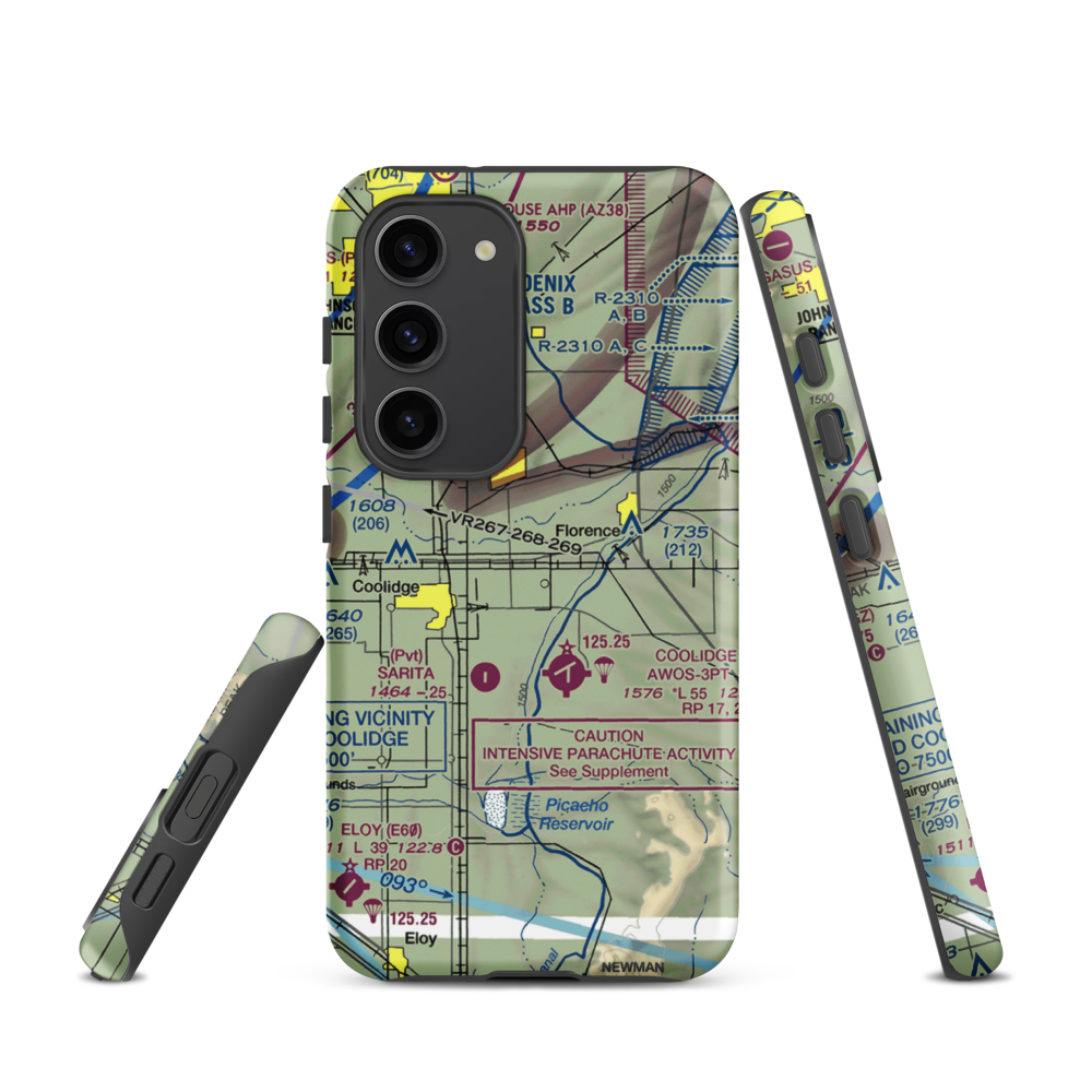 Valley Farms Airport (36AZ) VFR Sectional Samsung Phone Case Samsung Galaxy S23 model shown
