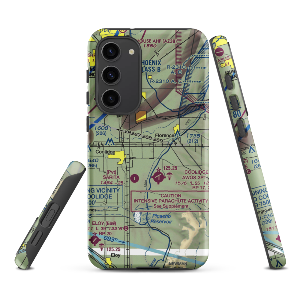 Valley Farms Airport (36AZ) VFR Sectional Samsung Phone Case Samsung Galaxy S23 Plus model shown