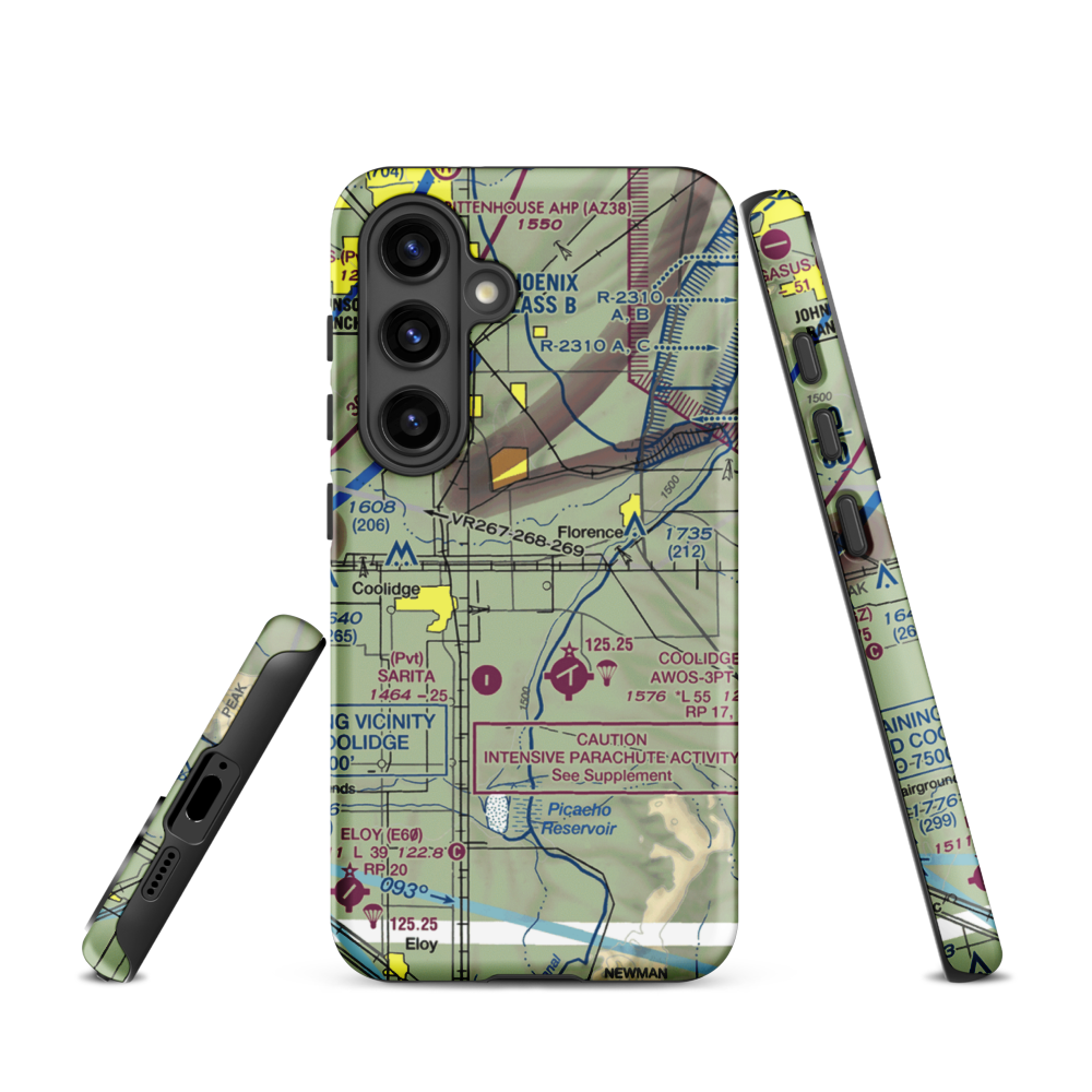 Valley Farms Airport (36AZ) VFR Sectional Samsung Phone Case Samsung Galaxy S24 model shown
