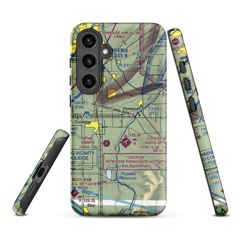Valley Farms Airport (36AZ) VFR Sectional Samsung Phone Case Samsung Galaxy S24 Plus model shown