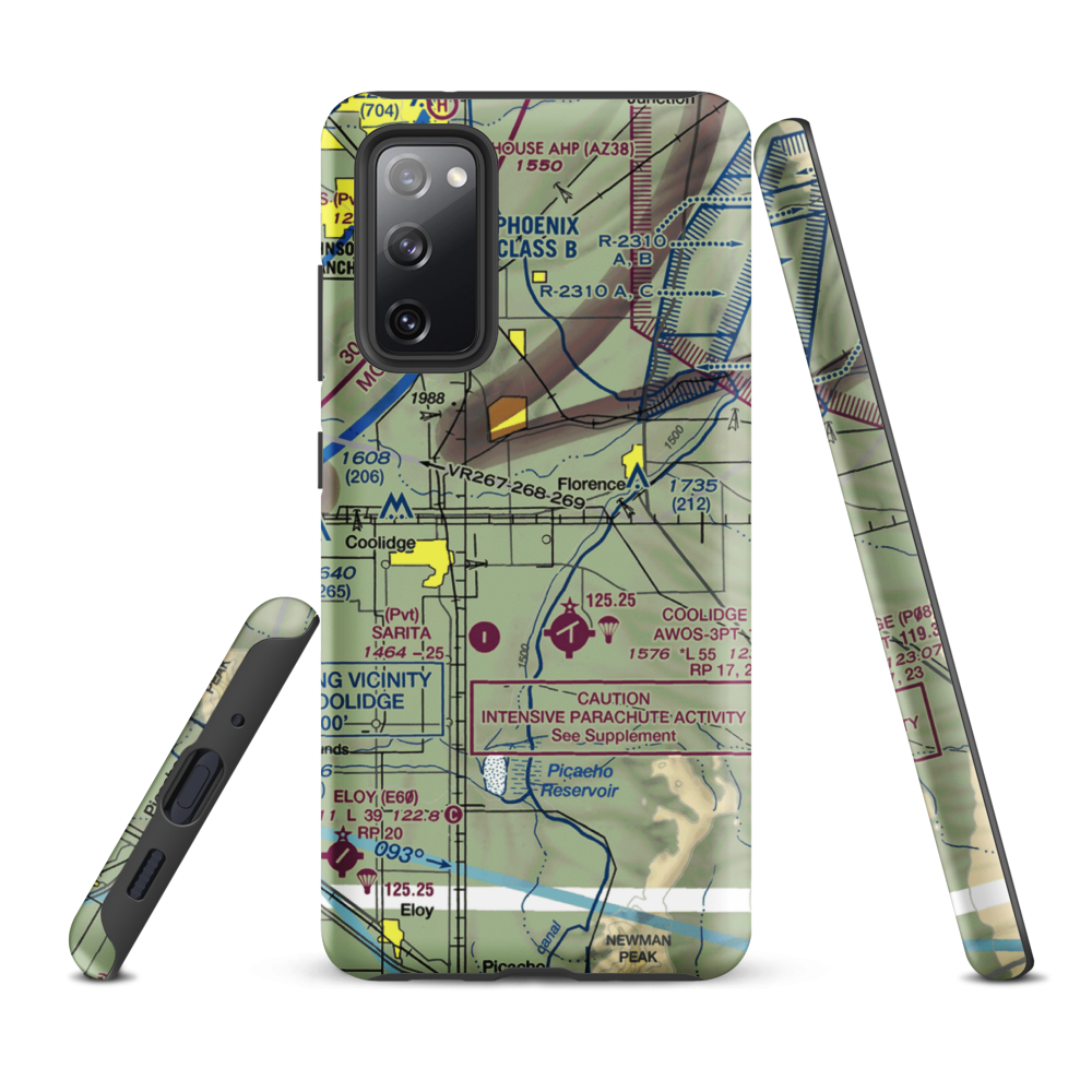 Valley Farms Airport (36AZ) VFR Sectional Samsung Phone Case Samsung Galaxy S20 FE model shown