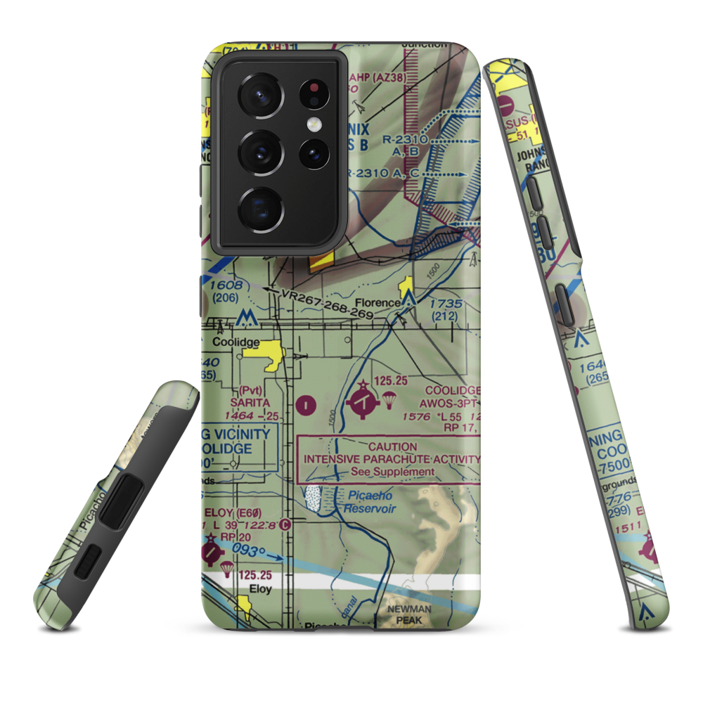 Valley Farms Airport (36AZ) VFR Sectional Samsung Phone Case Samsung Galaxy S21 Plus model shown