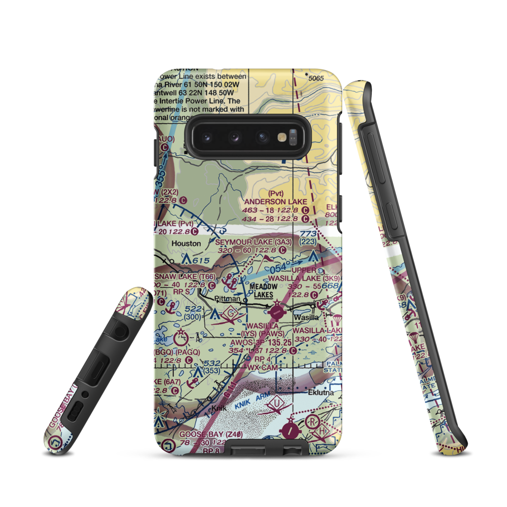 Valley Flying Crown Airport (AK27) VFR Sectional Samsung Phone Case Samsung Galaxy S10 model shown