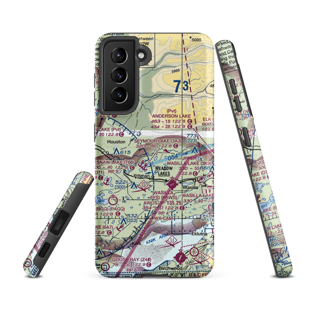 Valley Flying Crown Airport (AK27) VFR Sectional Samsung Phone Case Samsung Galaxy S21 FE model shown