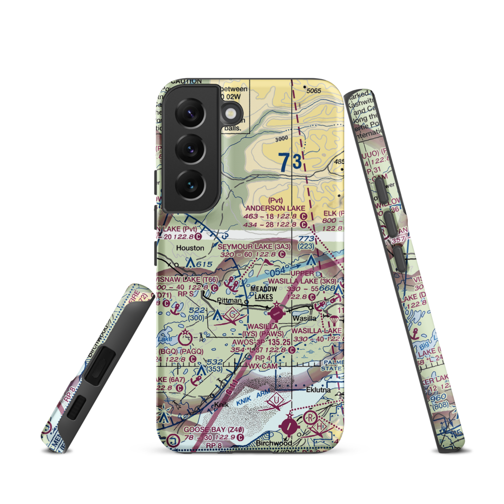 Valley Flying Crown Airport (AK27) VFR Sectional Samsung Phone Case Samsung Galaxy S22 model shown