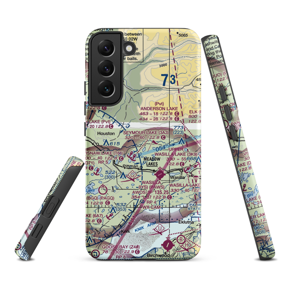 Valley Flying Crown Airport (AK27) VFR Sectional Samsung Phone Case Samsung Galaxy S22 Plus model shown
