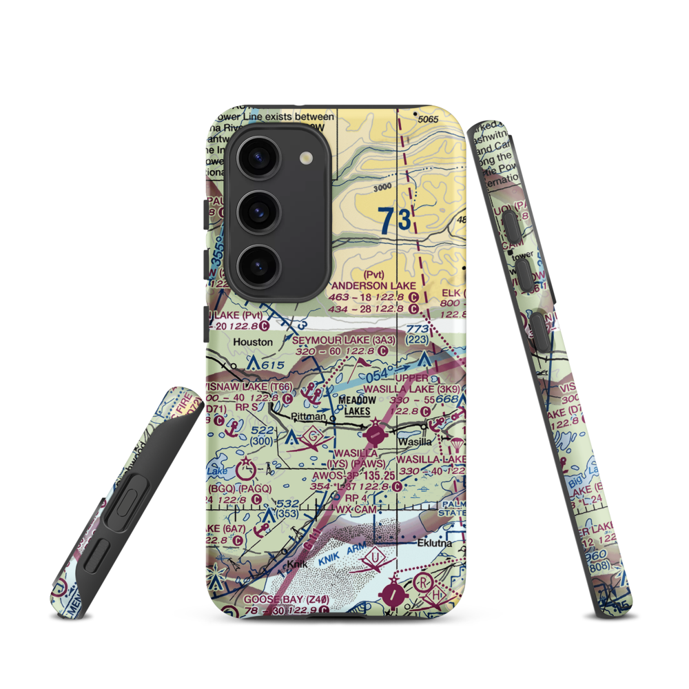 Valley Flying Crown Airport (AK27) VFR Sectional Samsung Phone Case Samsung Galaxy S23 model shown
