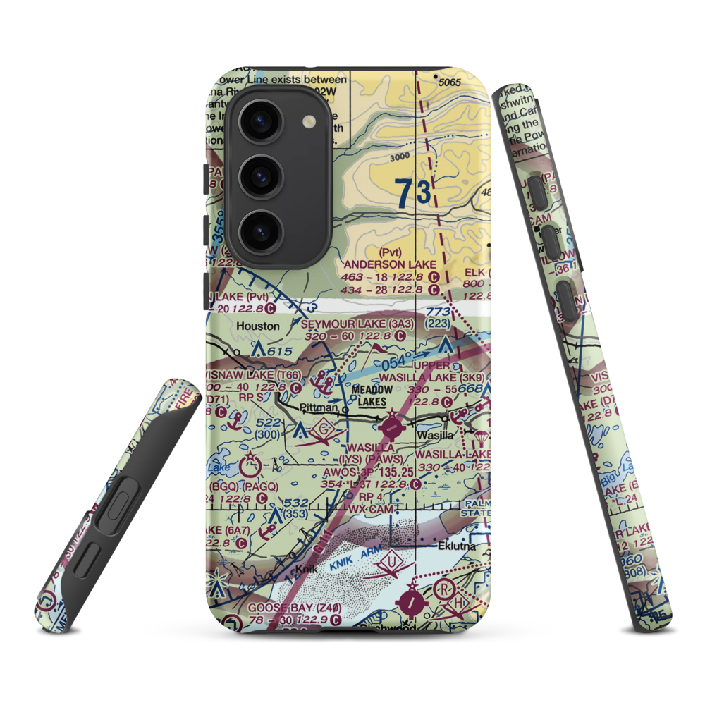 Valley Flying Crown Airport (AK27) VFR Sectional Samsung Phone Case Samsung Galaxy S23 Plus model shown