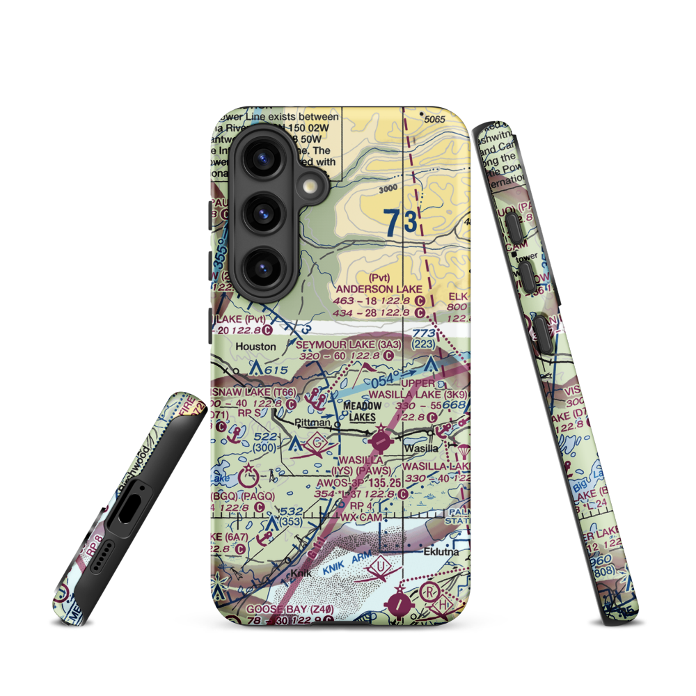 Valley Flying Crown Airport (AK27) VFR Sectional Samsung Phone Case Samsung Galaxy S24 model shown