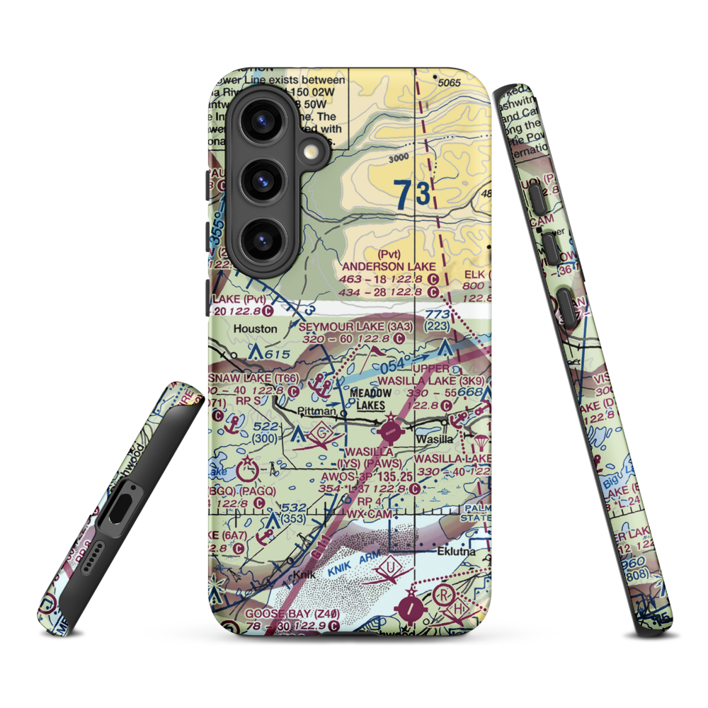 Valley Flying Crown Airport (AK27) VFR Sectional Samsung Phone Case Samsung Galaxy S24 Plus model shown