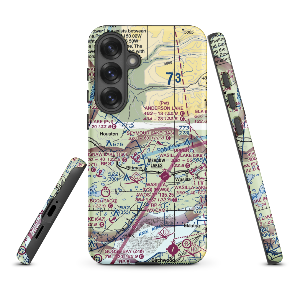 Valley Flying Crown Airport (AK27) VFR Sectional Samsung Phone Case Samsung Galaxy S25 Plus model shown