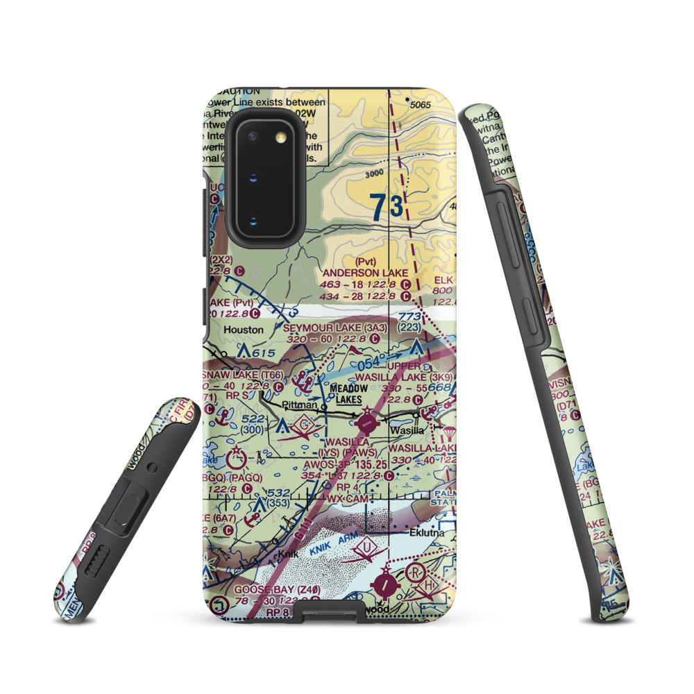 Valley Flying Crown Airport (AK27) VFR Sectional Samsung Phone Case Samsung Galaxy S20 model shown