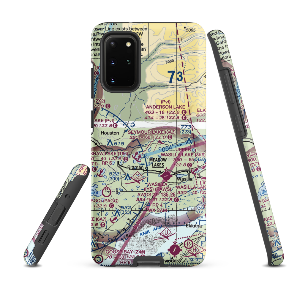 Valley Flying Crown Airport (AK27) VFR Sectional Samsung Phone Case Samsung Galaxy S20 Plus model shown