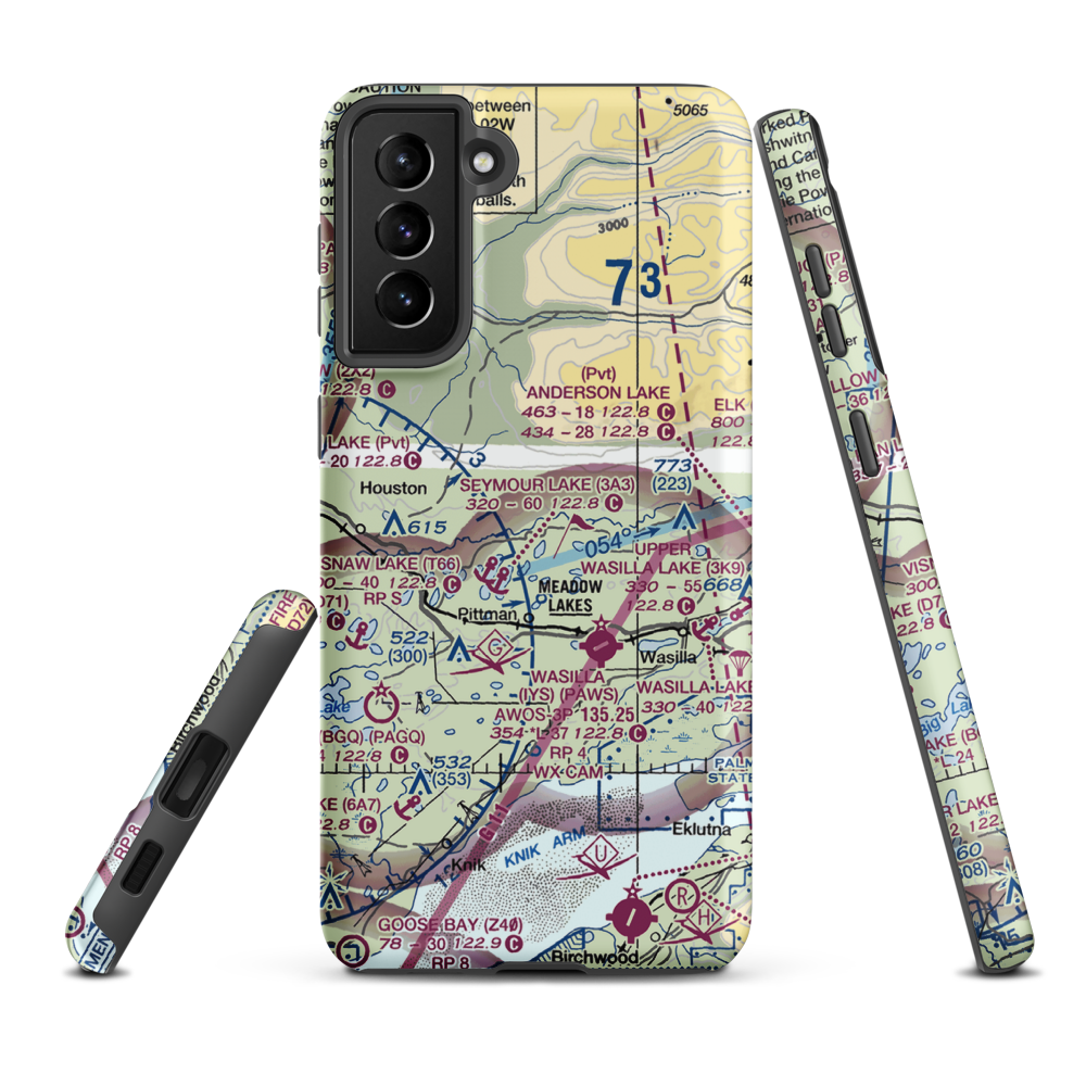 Valley Flying Crown Airport (AK27) VFR Sectional Samsung Phone Case Samsung Galaxy S21 FE model shown