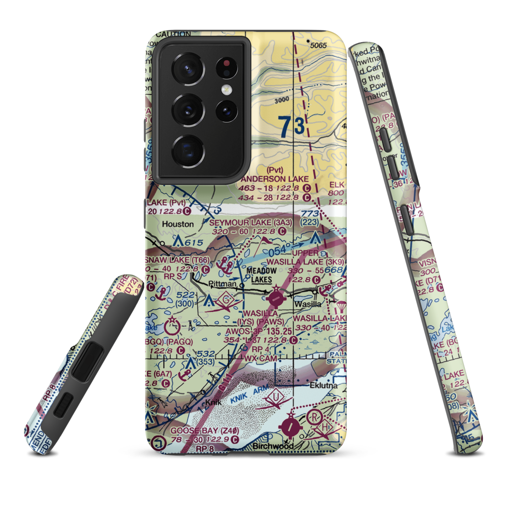 Valley Flying Crown Airport (AK27) VFR Sectional Samsung Phone Case Samsung Galaxy S21 Plus model shown
