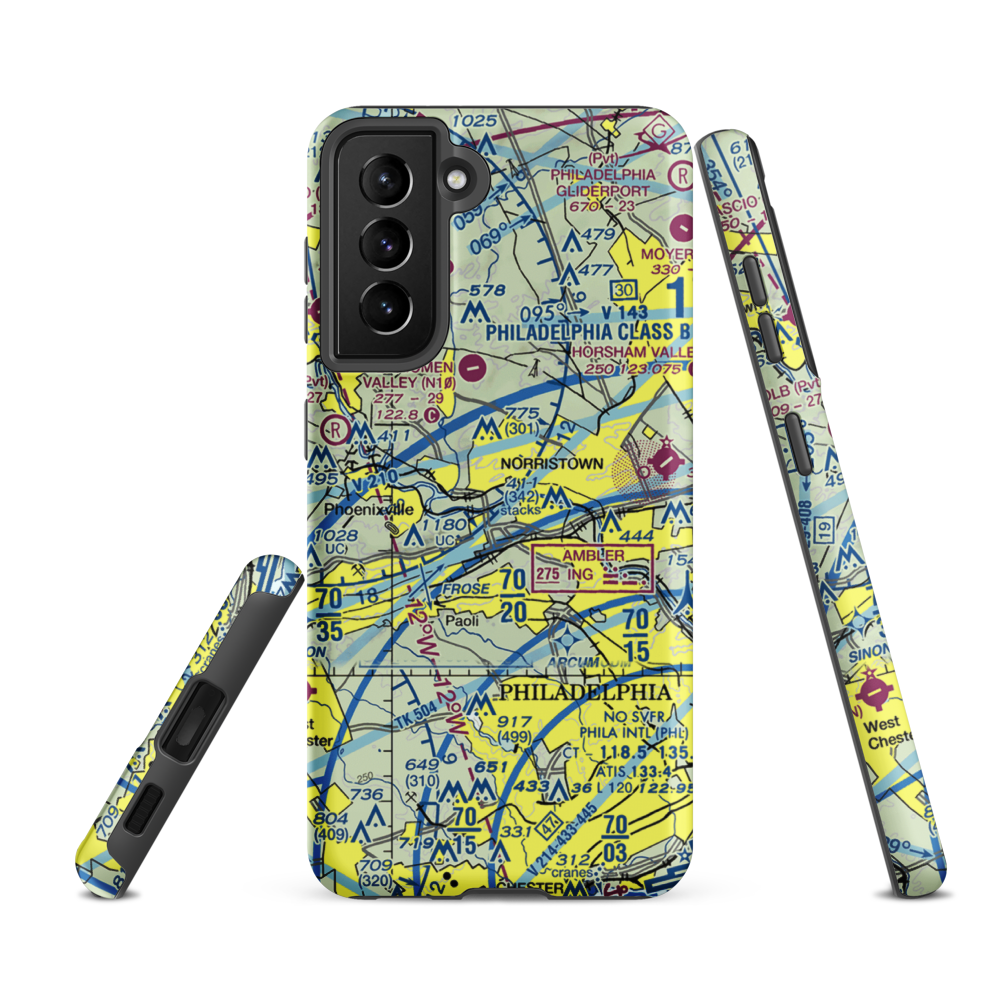 Valley Forge Bicentennial Heliport (0P0) VFR Sectional Samsung Phone Case Samsung Galaxy S21 FE model shown