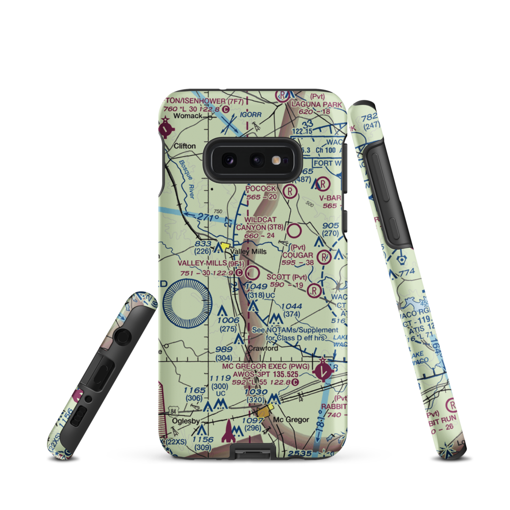 Valley Mills Municipal Airport (9F1) VFR Sectional Samsung Phone Case Samsung Galaxy S10e model shown