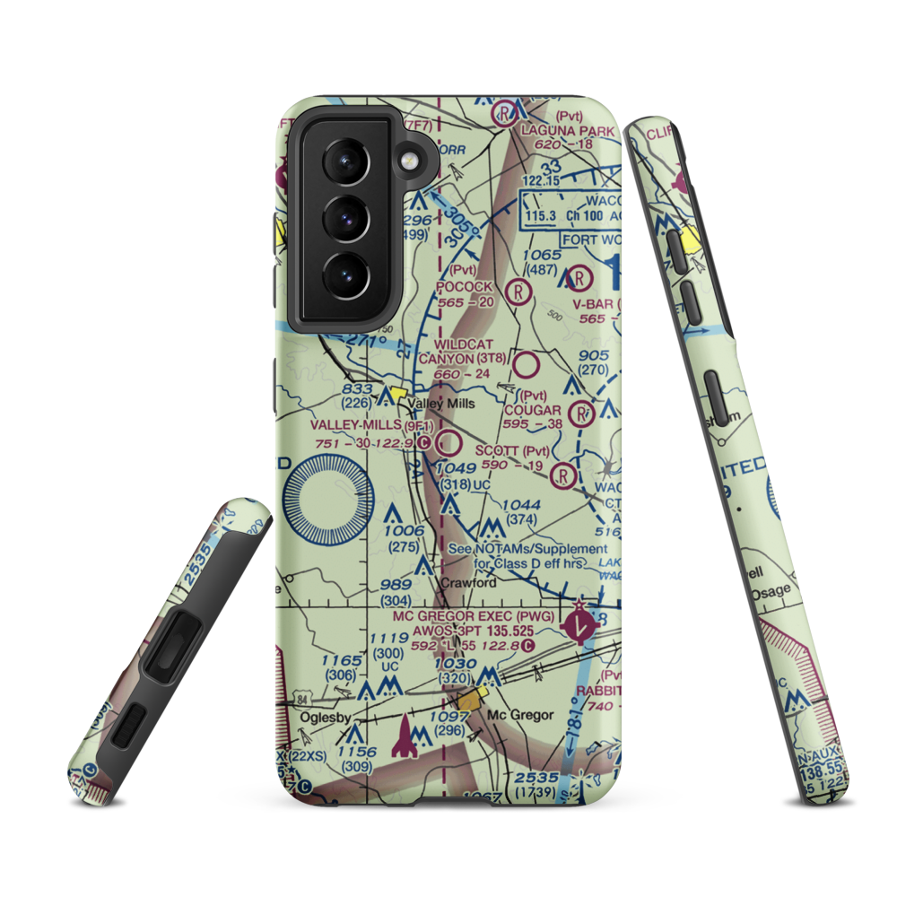 Valley Mills Municipal Airport (9F1) VFR Sectional Samsung Phone Case Samsung Galaxy S21 FE model shown