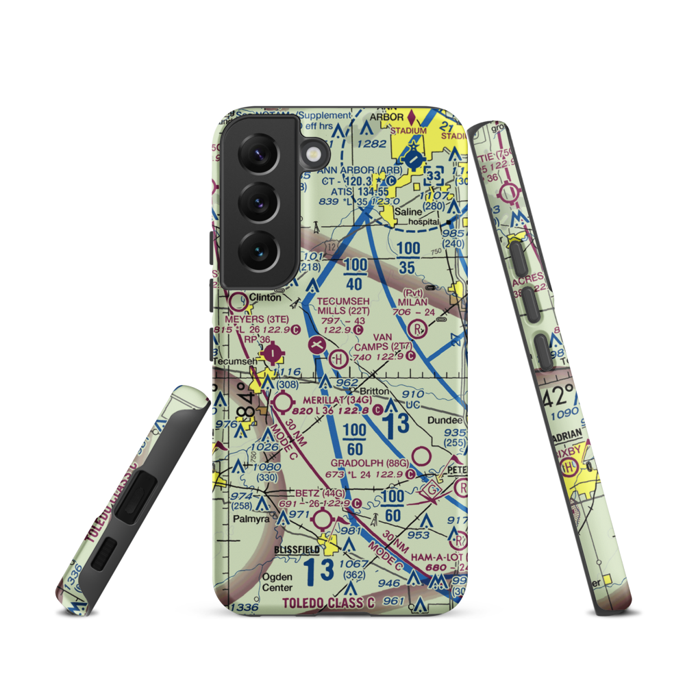 Van Camp's Heliport (2T7) VFR Sectional Samsung Phone Case Samsung Galaxy S22 model shown