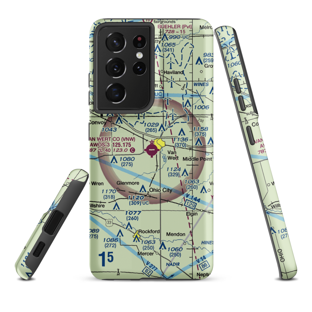 Van Wert County Airport (VNW) VFR Sectional Samsung Phone Case Samsung Galaxy S21 Plus model shown