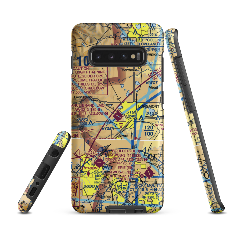 Vance Brand Airport (LMO) VFR Sectional Samsung Phone Case Samsung Galaxy S10 Plus model shown
