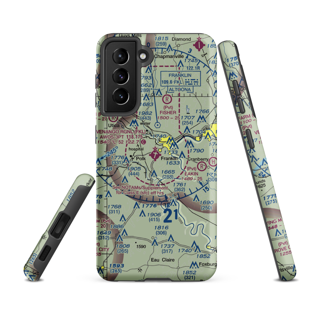 Venango Regional Airport (FKL) VFR Sectional Samsung Phone Case Samsung Galaxy S21 FE model shown