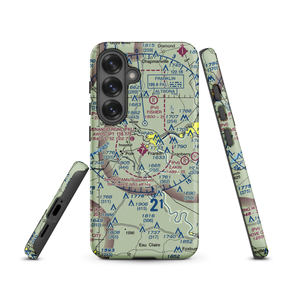 Venango Regional Airport (FKL) VFR Sectional Samsung Phone Case Samsung Galaxy S25 model shown