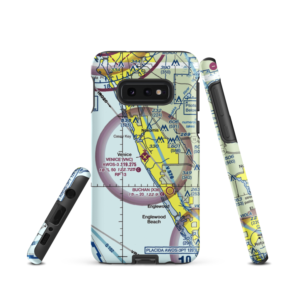 Venice Municipal Airport (VNC) VFR Sectional Samsung Phone Case Samsung Galaxy S10e model shown