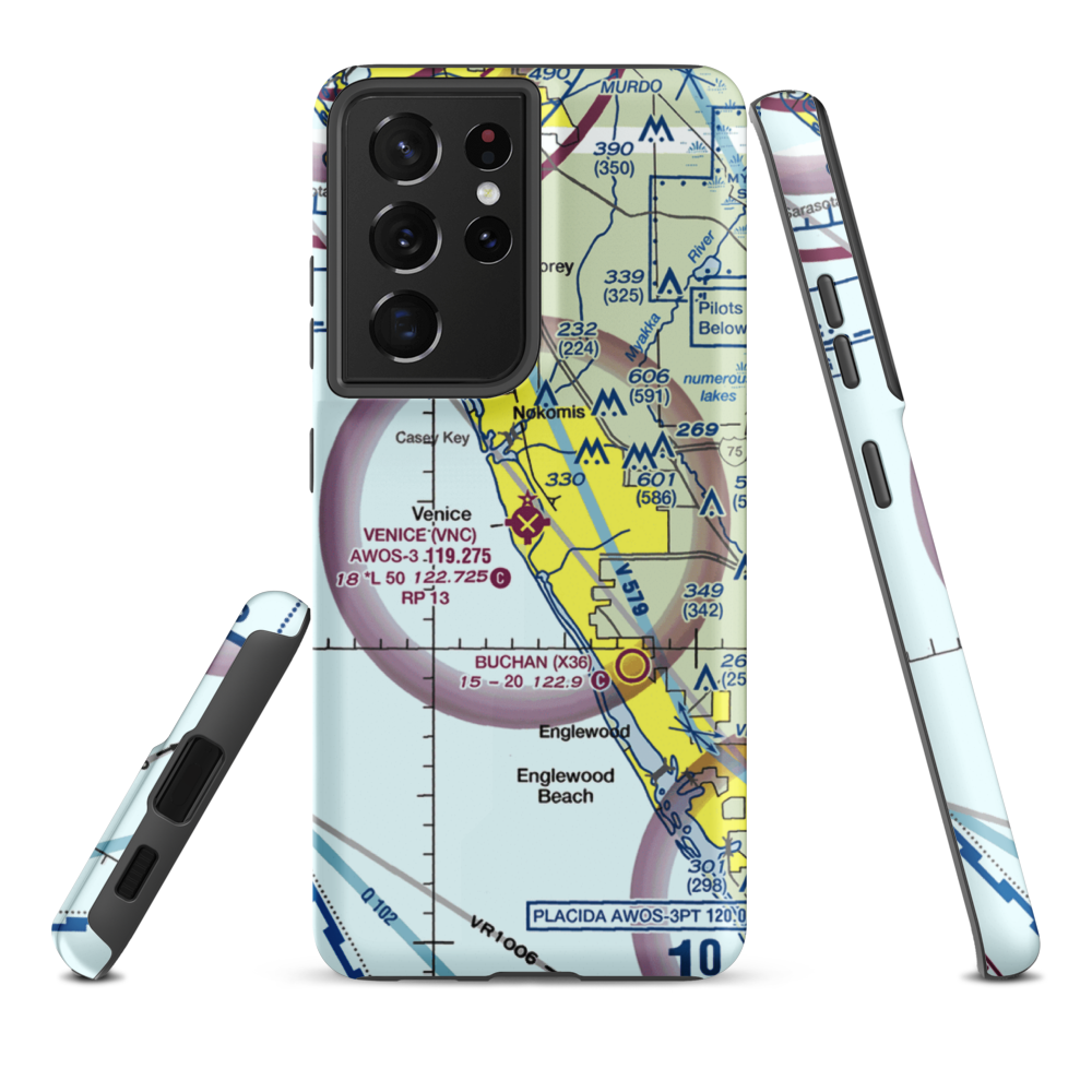 Venice Municipal Airport (VNC) VFR Sectional Samsung Phone Case Samsung Galaxy S21 Ultra model shown