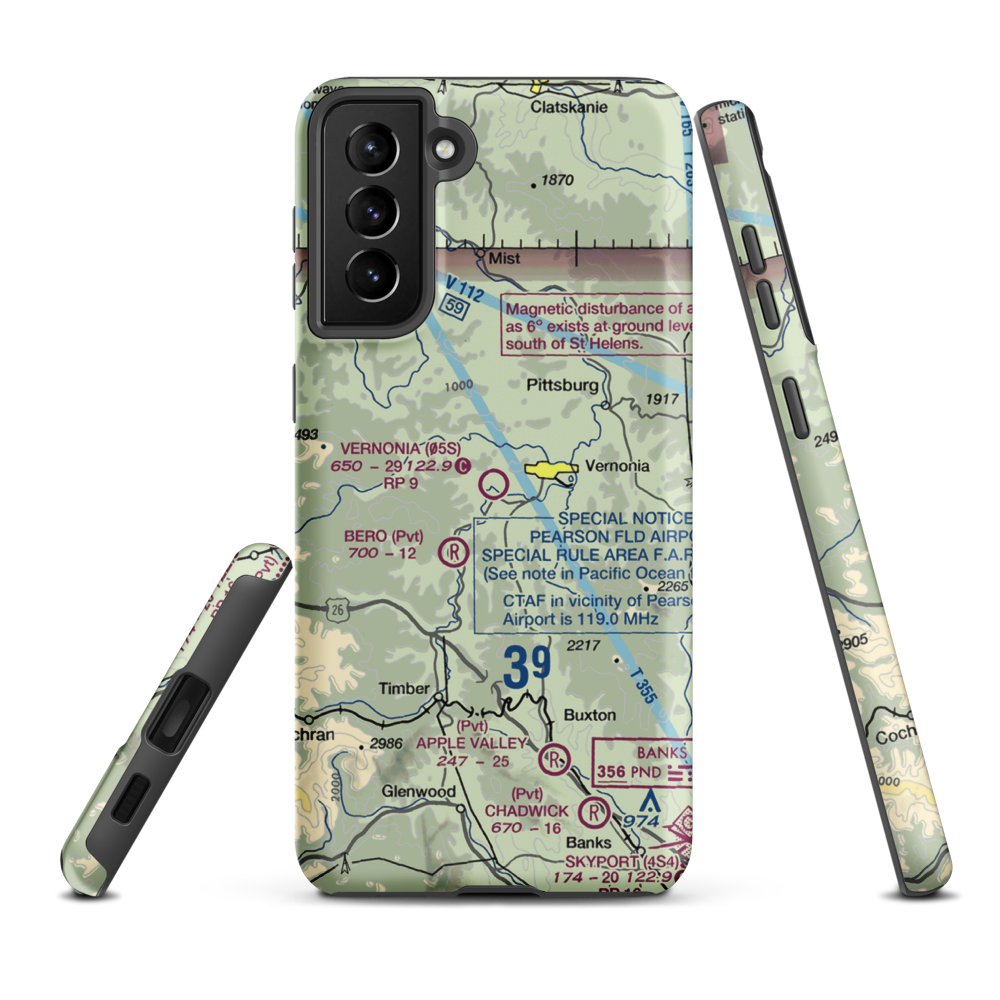 Vernonia Airfield (05S) VFR Sectional Samsung Phone Case Samsung Galaxy S21 Plus model shown