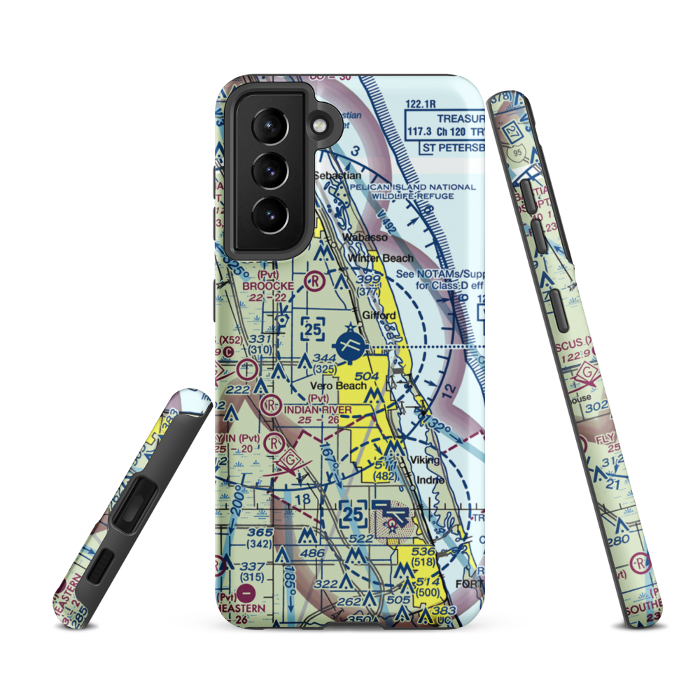 Vero Beach Regional Airport (VRB) VFR Sectional Samsung Phone Case Samsung Galaxy S21 FE model shown