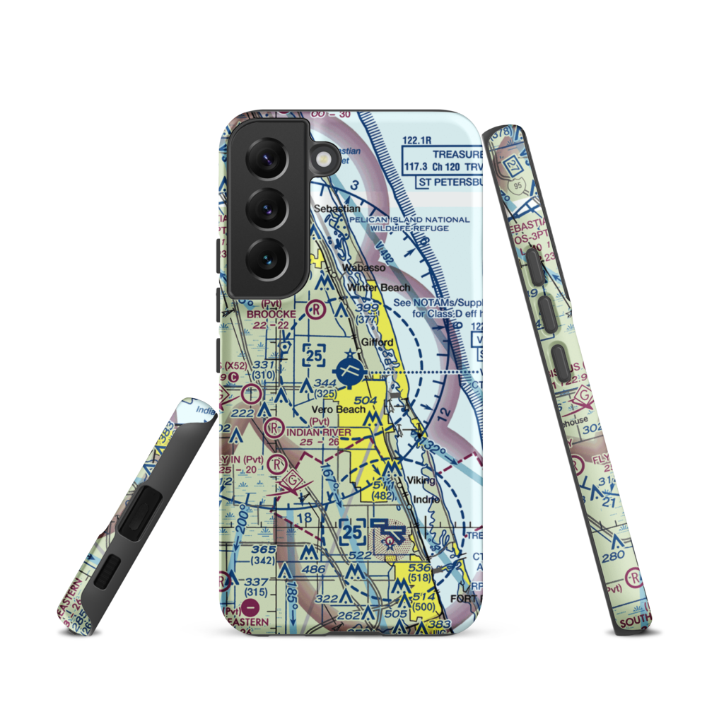 Vero Beach Regional Airport (VRB) VFR Sectional Samsung Phone Case Samsung Galaxy S22 model shown