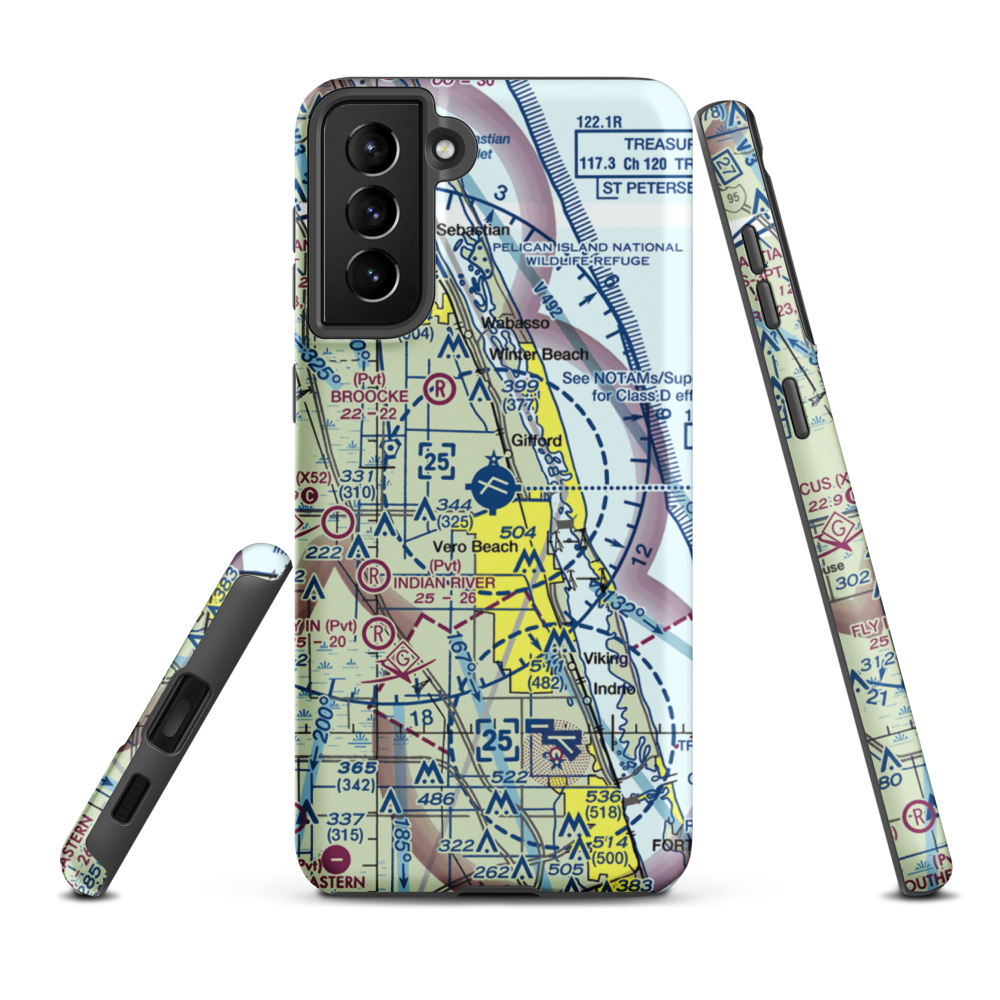 Vero Beach Regional Airport (VRB) VFR Sectional Samsung Phone Case Samsung Galaxy S21 FE model shown
