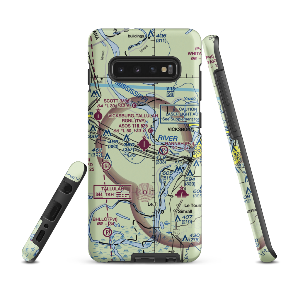 Vicksburg Tallulah Regional Airport (TVR) VFR Sectional Samsung Phone Case Samsung Galaxy S10 Plus model shown