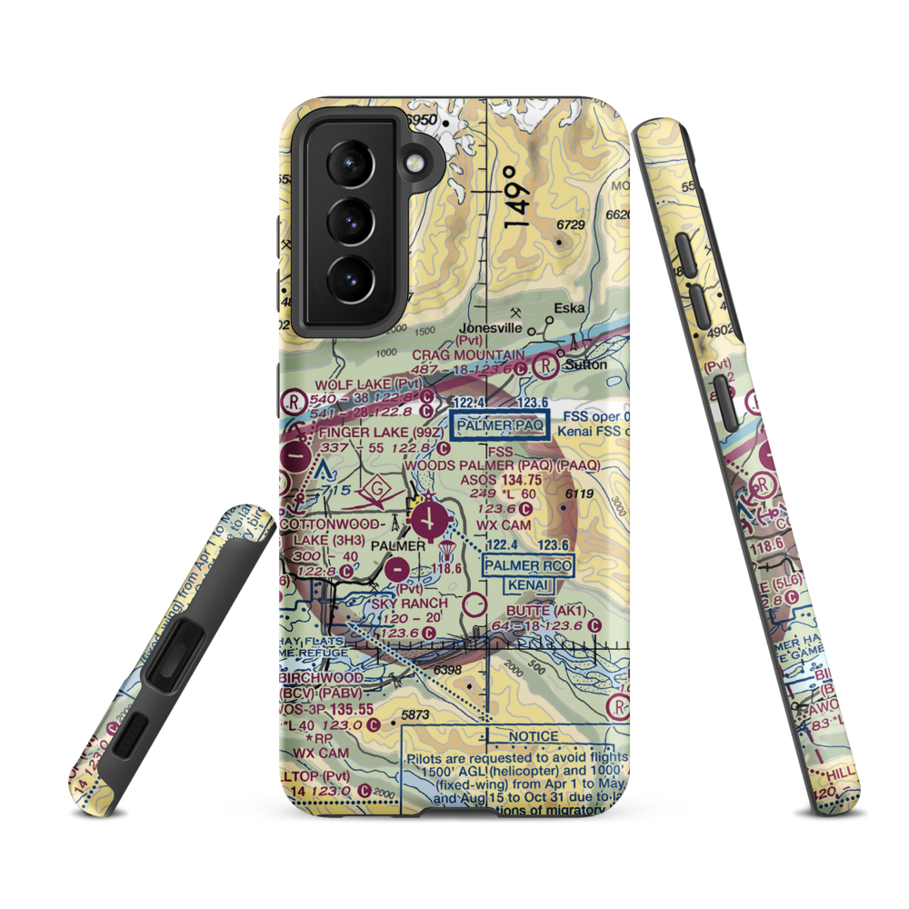 Vinduska Airport (7AK9) VFR Sectional Samsung Phone Case Samsung Galaxy S21 FE model shown